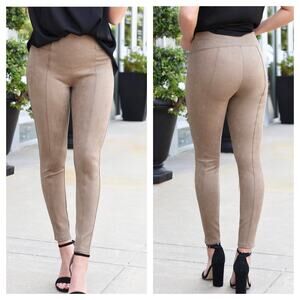 Spanx Faux Suede Leggings Size Small Tan High Rise Stretch Neutral Quiet Luxury